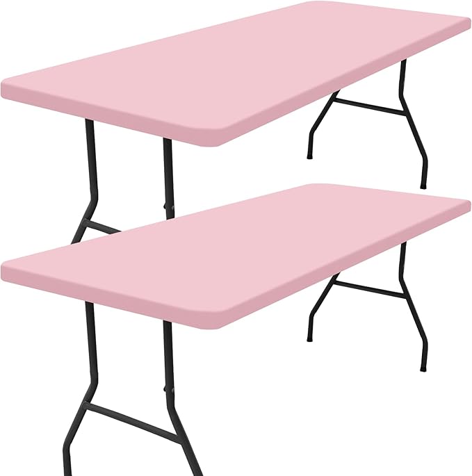 Smiry 2 Pack Rectangle Picnic Table Cloth, Waterproof Elastic Fitted Tablecloths, Washable Polyester Rectangular Patio Table Cover for Camping, Indoor and Outdoor (Pink, 30"x72")