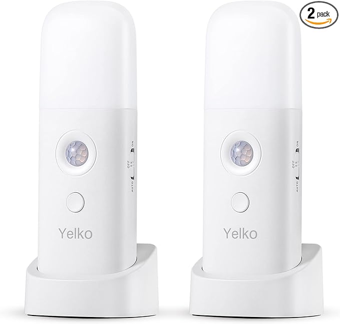 YELKO Motion Sensor Night Light, 2000mAh Rechargeable Night Lights Battery Powered, Portable Dimmable Nightlights with 5 Brightness Levels for Kids,Adults(Cool White 2Pack)