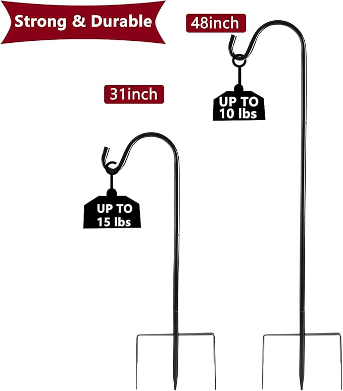 2 Pack Shepherd Hook 48 inch 1/2 inch Thick Use at Weddings, Hanging Solar Lights, Lanterns, Bird Feeders, Metal Hanger Hook. (Bronze, 48 inch) U.S. Patent.