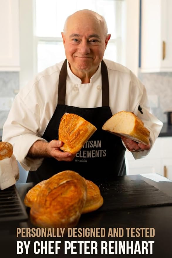 KooK Dutch Oven, for Bread Baking, Sourdough Loaf Pan, with Lid, Dual Handles, Enameled Cast Iron, includes Lid Lever, Dishwasher Safe, 3.4 Qt, Black