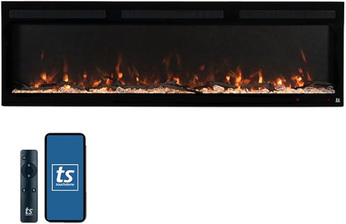 Touchstone Smart Electric Fireplace-The Fury 65" Wide- 4.5" Thin in Wall Recessed-100 Realistic Flame/Ember Bed Color Combos-1,500W Heater-Larger Viewing Area-Alexa/WiFi Enabled