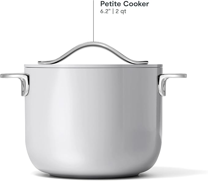 Caraway Petite Cooker - 2 Qt Ceramic Coated Pot - Free From Forever Chemicals - Perfect for Rice, Grains, or Sauces - Gray