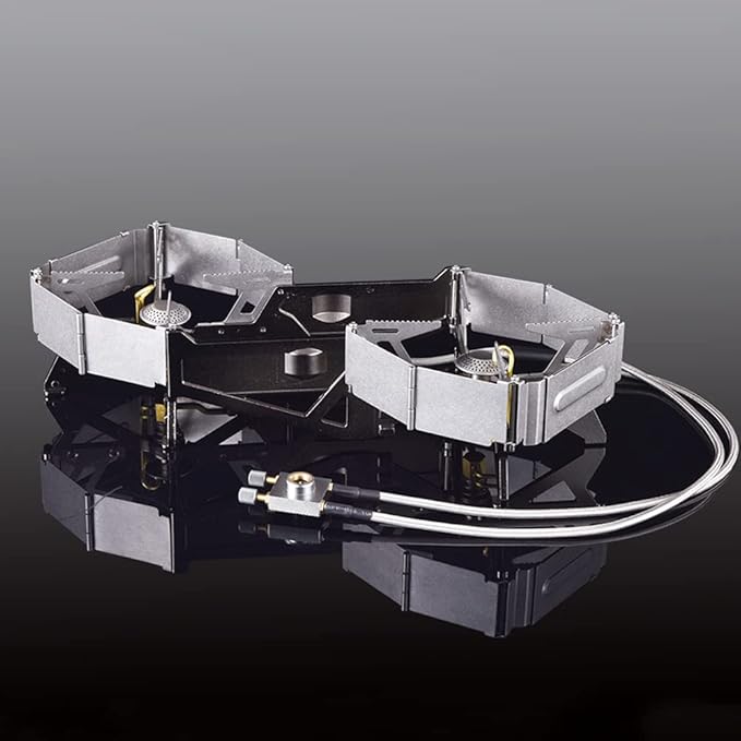 Foldable Dual Head Burner Camping Stove,BRS-32 Portable Windproof Backpacking Furnace Free Adjustable Control Gas Stove for Outdoor Cooking