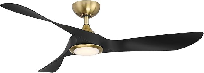WAC Smart Fans Swirl Indoor and Outdoor 3-Blade Smart Home Ceiling Fan 54in Soft Brass Matte Black with 3000K LED Light Kit and Remote Control works with Alexa and iOS or Android App