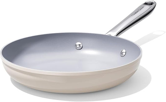 Nonstick Ceramic Frying Pan 10 Inch for Induction Cooktop - Non Toxic, PTFE/PFOA/PFAS Free, Oven & Dishwasher Safe up to 500°F - Non Stick Small Skillet with Stay-Cool Handle - Cream