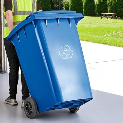 PRO&Family Wheeled Outdoor Trash Can Garbage Can Garage Trash Can for Restaurants/Hospitals/Offices/Back of House/Warehouses/Home (Blue, 96 Gallon)