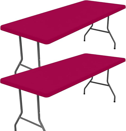Spandex Picnic Table Cloth 2 Pack, Elastic Fitted Tablecloths for 8 Foot Rectangle Tables, Stretch Washable Patio Table Cover for Outdoor, Camping, Banquet and Parties (Fuchsia, 30"x96")