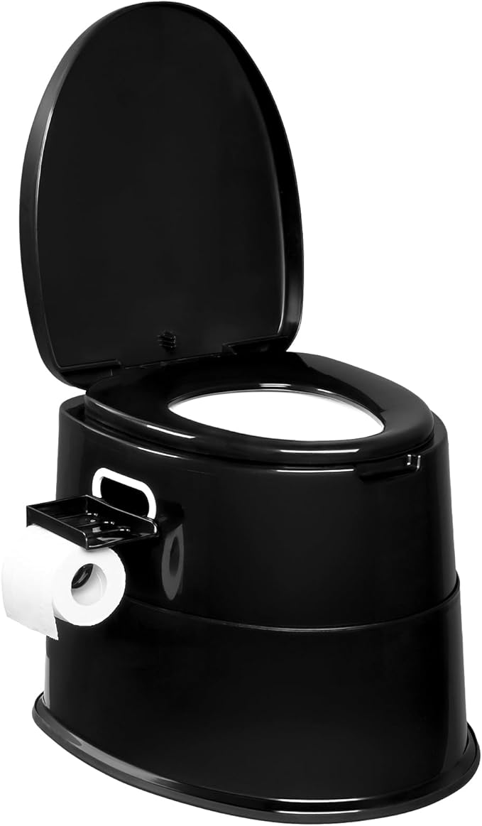 VINGLI Portable Toilet | Indoor Outdoor Commode w/Detachable Inner Bucket & Removable Paper Holder, Lightweight & Compact for Camping, Boat, Van, Emergency Use (Black)
