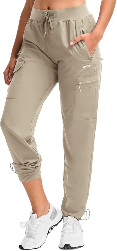 BVVU Women's Hiking Pants Lightweight Quick Dry Travel Outdoor Pants Waterproof Work Cargo Joggers with Zipper Pockets