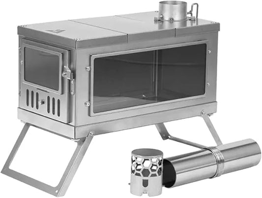 POMOLY Camping Wood Stove Hot Tent Stove, Timber Portable Lightweight Titanium Stove for Hiking, Cooking, Heating (Stove Pipe 9.84ft / 3m)