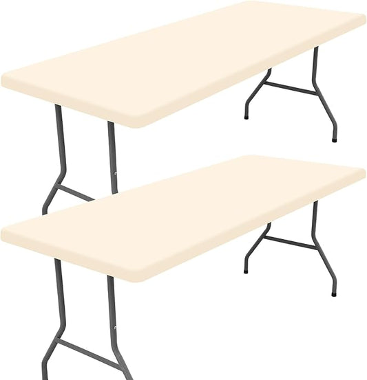 Spandex Picnic Table Cloth 2 Pack, Elastic Fitted Tablecloths for 5 Foot Rectangle Tables, Stretch Washable Patio Table Cover for Outdoor, Camping, Banquet and Parties (Champagne, 30"x60")
