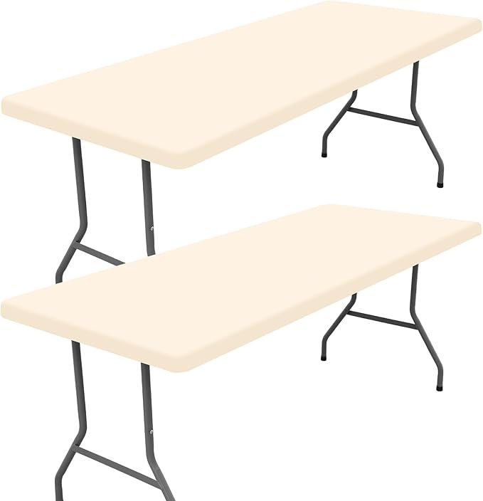 Spandex 6 Foot Rectangle Table Cloth 2 Pack, Elastic Fitted Tablecloths for Picnic, Stretch Washable Patio Table Cover for Outdoor, Camping, Banquet and Parties (Champagne, 36"x72")