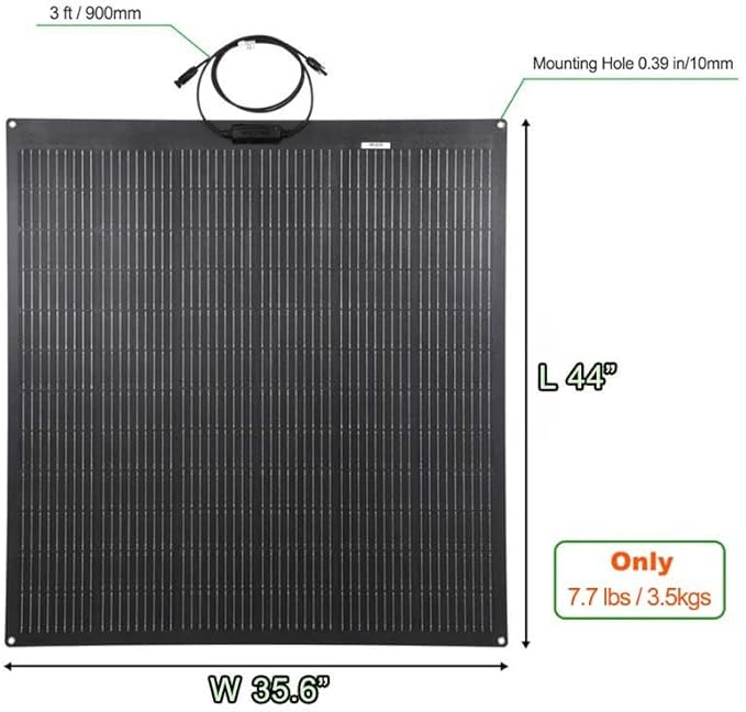 Flexible Solar Panel 200W 12V ETFE 9BB,44in x 35.6in Semi-Flexible Bendable Mono Solar Panel 200 Watt for RV Van Roof TopCamping Home Boat Marin