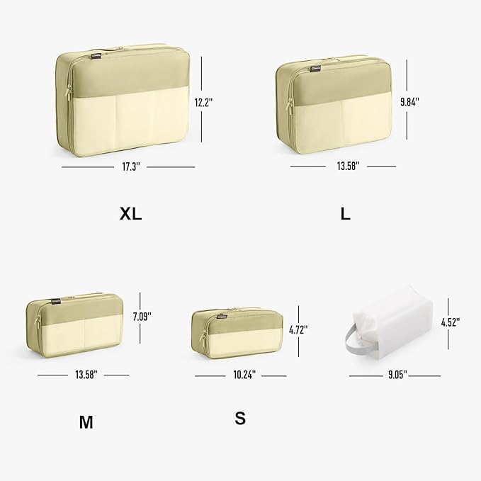 6 Set Compression Packing Cubes for Travel Essentials, Luggage Organizers for Suitcases (Bright Yellow)