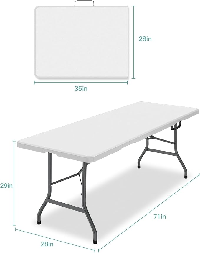 FWTI Deal 6 Feet Foldable Table & Tablecloth Set, Built in Carrying Handle & Alloy Steel Legs, Heavy Duty Portable for Party, Dining, Wedding, Picnic, Camping, Utility, White (Table&Tablecloth)