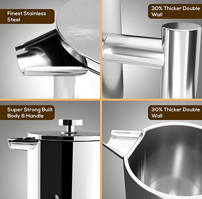 Utopia Kitchen Stainless Steel French Press Coffee Maker 50 Oz, French Press Tea Maker, Cold Brew Portable Travel Coffee Presses, Tea Press Gifts Silver