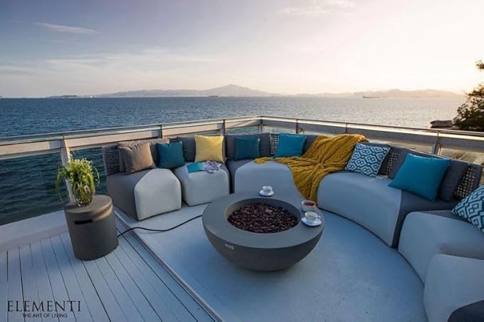 Elementi Lunar Bowl Cast Concrete Fire Table, Outdoor Fire Pit Fire TablePatio Furniture, Light Gray (Liquid Propane Gas)