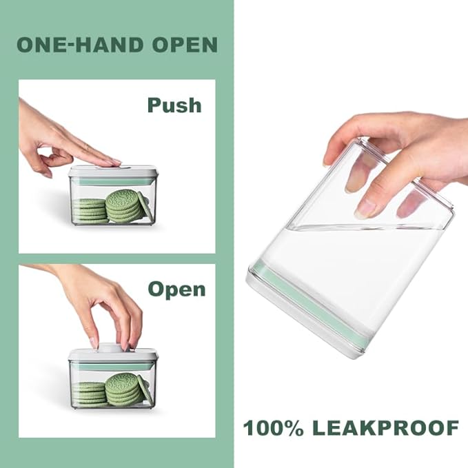 Ankou Pop Airtight Food Storage Containers with Lids- 3 Pcs Stackable One Button Opening Food Containers, Kitchen Pantry Storage Containers for Snacks Candy Salt Herbs Spices BPA-Free (1.2 QT * 3)