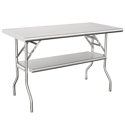 HARDURA Folding Stainless Steel Table 24X48 Inches with Adjustable Undershelf and Legs NSF Commercial Portable Folding Prep Table for Restaurant Kitchen Home and Hotel