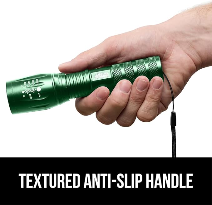 GORILLA GRIP Powerful LED Tactical Flashlight, 750 FT High Lumens 5 Adjustable Modes, Water Resistant, Ultra Bright Zoom Flashlights, Small Mini Flash Light, Camping, Night Dog Walking, Green