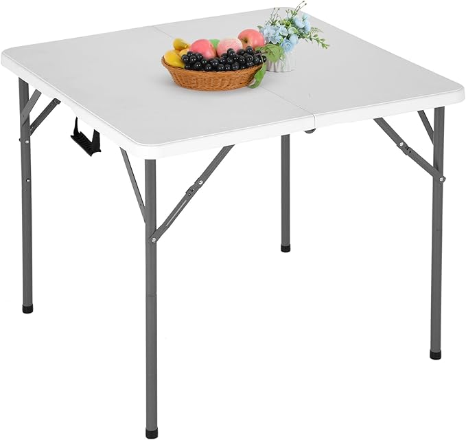 PayLessHere 34" Folding Tables Plastic Folding Card Table Half Portable Foldable Table for for Parties Wedding BBQ Camping, White