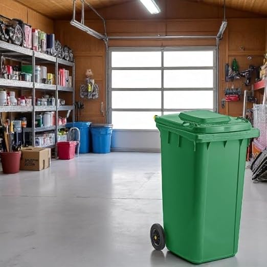 PRO&Family Wheeled Outdoor Trash Can Garbage Can Garage Trash Can for Restaurants/Hospitals/Offices/Back of House/Warehouses/Home (Green, 64 Gallon)