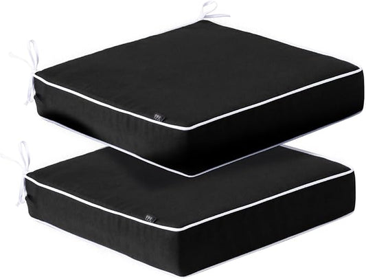 PNP FKJP 2 Pack Outdoor Chair Cushion 20" X 20" X 4", Waterproof Outdoor Seat Cushions with Non-Skid Ties, Black (Cushion + Cover)