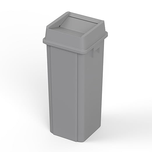 23 Gallon Gray Square Commercial Trash Garbage Can with Lid | Outdoor Office Restaurant School Kitchen