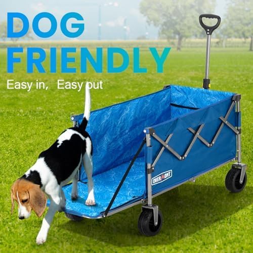 Overmont Collapsible Wagon with Tailgate - 49.2" Extended Heavy Duty Foldable Utility Wagon Folding Cart with All-Terrain Wheels for Outdoor Camping Sports Garden Beach Grocery - 300lbs Support