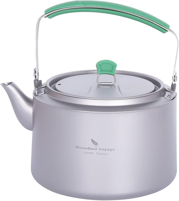 Boundless Voyage Titanium Kettle 800ml/1200ml with Folding Handle Filter Outdoor Camping Big Capacity Teapot (1200ml)