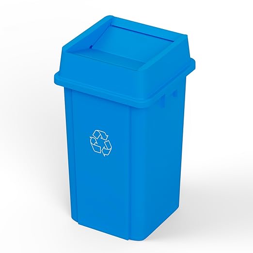 19 Gallon Blue Square Commercial Trash Garbage Can with Lid | Outdoor Office Restaurant School Kitchen