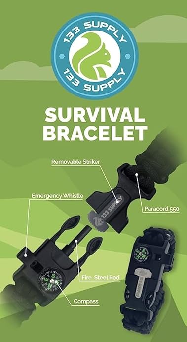 Paracord Bracelet Compass Hiking Survival Emergency Whistle Fire Starter Kit Camping Gear Hiking Essentials Fishing Hunting Accessories EDC Backpacking Gear Tactical Survival Gear Equipment