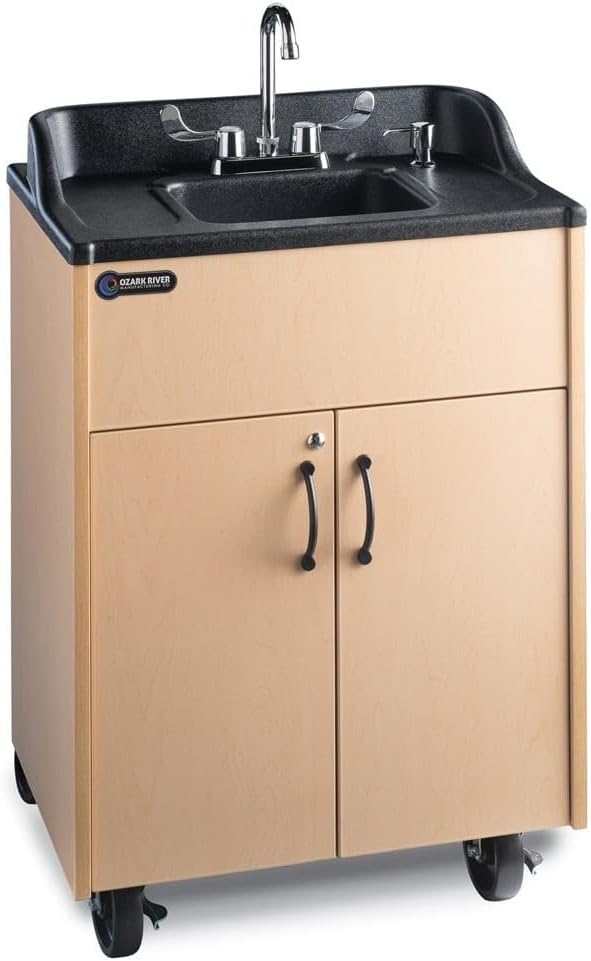 Ozark River Portable Sinks Premier Maple, Maple Laminate-ABS Sink, Mobile Self Contained Sink, Mobile Hand Washing Station, Portable Sink with Hot Water, Portable Sink Hand Wash Station, 110V