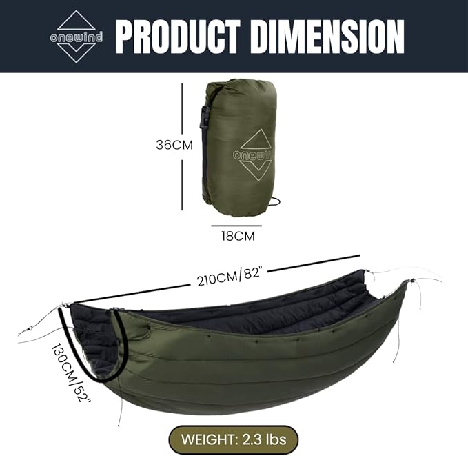 onewind Double Hammock Underquilt Warm Insulation Ultralight 3-4 Season Camping Quilt, Portable for Hiking, Backpacking