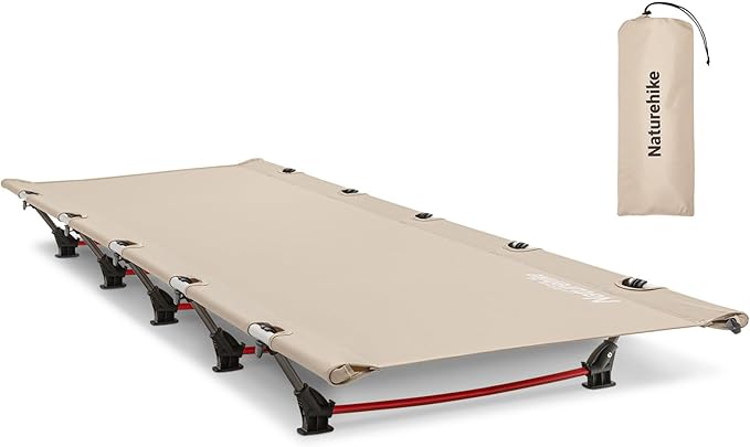 Naturehike Ultralight Camping Cot, Easy to Assemble Folding Tent Cot, Compact & Protable Camping Bed for Camping, Mountaineering, & Hiking, Supports 330lbs with Carry Bag, Kahki