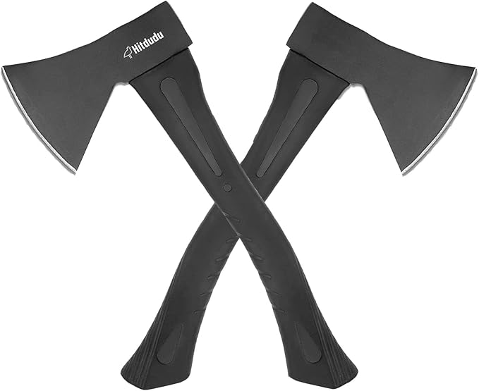 Camping Hatchet 2Pack, 14" Camping Axe Throwing Axe for Outdoor Wood Splitting and Kindling, Forged Carbon Steel Heat Treated, Fiberglass Shock Reduction Handle with Anti-Slip Grip