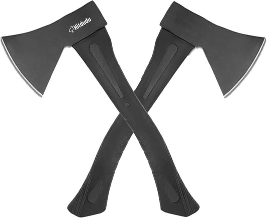 Camping Hatchet 2Pack, 14" Camping Axe Throwing Axe for Outdoor Wood Splitting and Kindling, Forged Carbon Steel Heat Treated, Fiberglass Shock Reduction Handle with Anti-Slip Grip