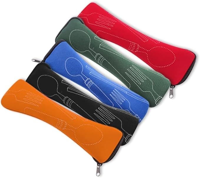 Blue Portable Tableware Bag Outdoor Travel Camping Cutlery Pouch Storage Bag Flatware Tableware Dinnerware Carrying Case for Knife, Fork, Spoon, Tea Spoon, Chopsticks, Bottle Opener, Straws