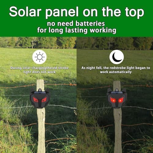 6 Pack Solar Deer Repellent Outdoor, Waterproof Wild Nocturnal Animals, Squirrel Repeller with Red Lights, Dog, Skunk Repellent for Yard, Predator, Cat, Wolf, Hawk, Coyote, Fox, Raccoon, Snake, Rabbit