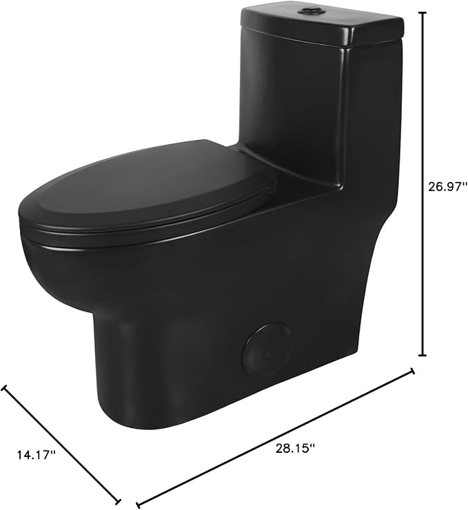 DeerValley DV-1F026B Elongated One Piece Toilet, Dual Flush 1.1/1.6 GPF Toilet with Comfortable Seat Height, Powerful & Quiet Modern Standard Toilet for Bathroom, 12" Rough-In