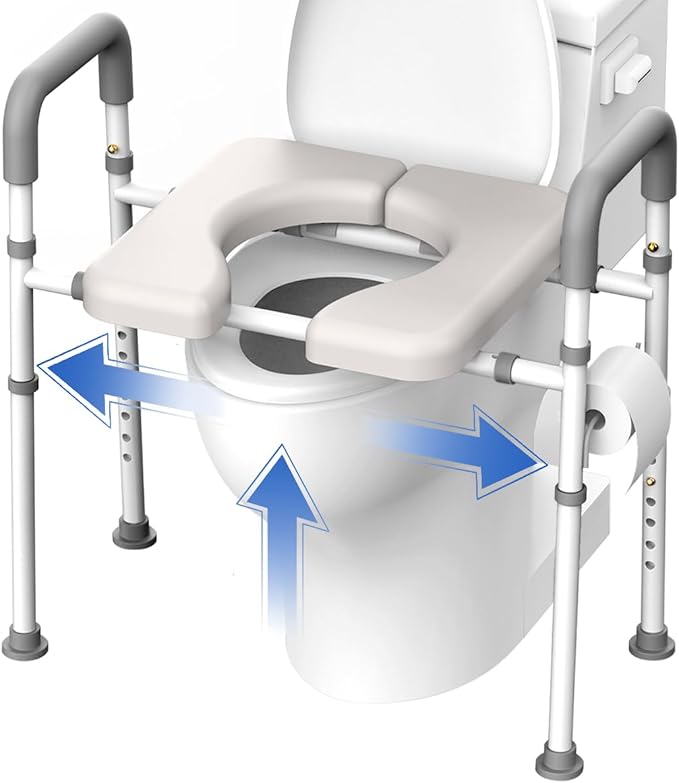Toilet Seat Risers for Seniors, Adjustable Height & Width Raised Toilet Seat with Handles, Heavy Duty Handicap seat, Fit Any Toilet, Up to 400lbs