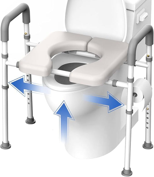 Toilet Seat Risers for Seniors, Adjustable Height & Width Raised Toilet Seat with Handles, Heavy Duty Handicap seat, Fit Any Toilet, Up to 400lbs