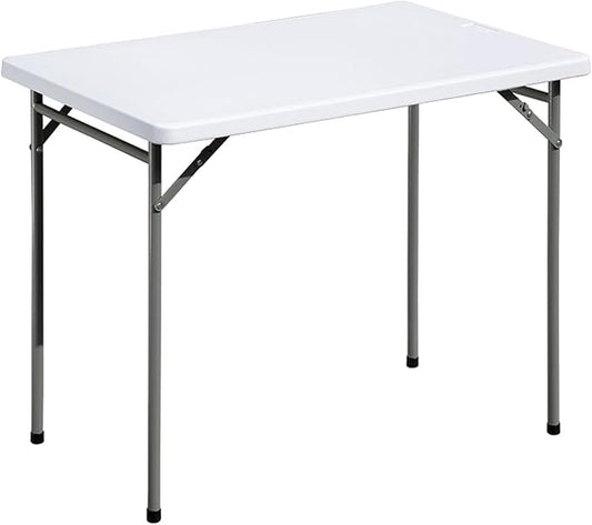 Folding Table 3ft Rectangular All-Occasion Plastic Folding Event Table for Indoor and Outdoor, Portable Desk, Camping, Durable and Stable, HDPE and Steel, Wide Application, White