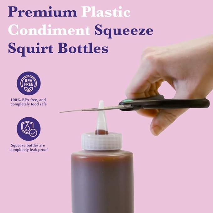 6-Pack Condiment Squeeze Bottles for Sauces - Includes Funnel, Erasable Marker & Reusable Labels, Perfect for Salad Dressings, Liquids, and Ketchup, Durable Plastic 4 oz Bottles