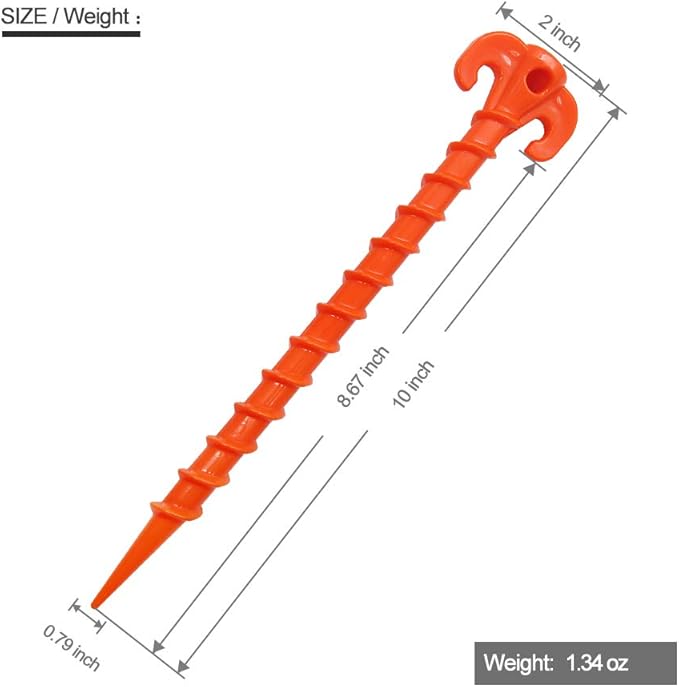 Beach Tent Stakes Canopy Anchors Canopy Stakes Heavy Duty Screw Shape 10 inch - 20 Pack Orange