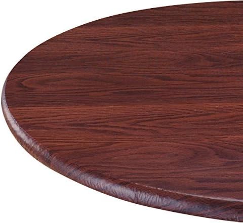 Violet Linen Woodgrain Elastic Round Table Cover, Small, Mahogany Wood