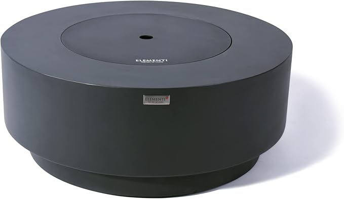Elementi+ | Nimes Gas Fire Pit Cast Concrete 40" Dia. Round Fire Table, Outdoor Fire Pit Electronic Ignition | Canvas Cover, Fire Glass and Burner Lid Included | Dark Gray | Propane Gas