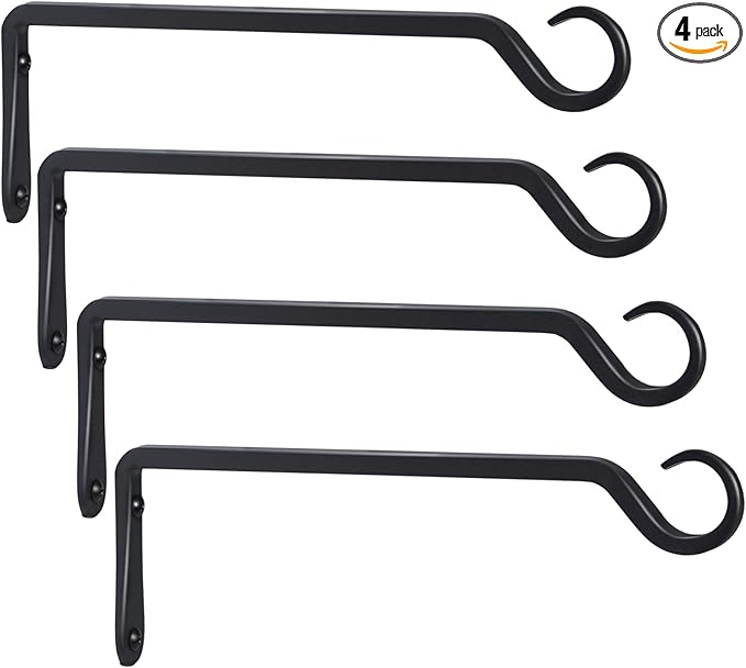 12inch 4 Pack Plant Hanger, Sturdy Hanging Plant Hangers Outdoor, Bird Feeder Hanger for Bird Feeders, Planters, Lanterns, Wind Chimes Indoor Outdoor, Upgrade Black