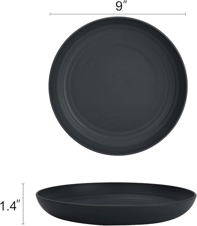 Homienly Deep Dinner Set of 8 - Alternative for Plastic, Microwave and Dishwasher Safe Wheat Straw Plates for Kitchen, Unbreakable Kids With 4 Colors (Stone Grey, 9 Inch)