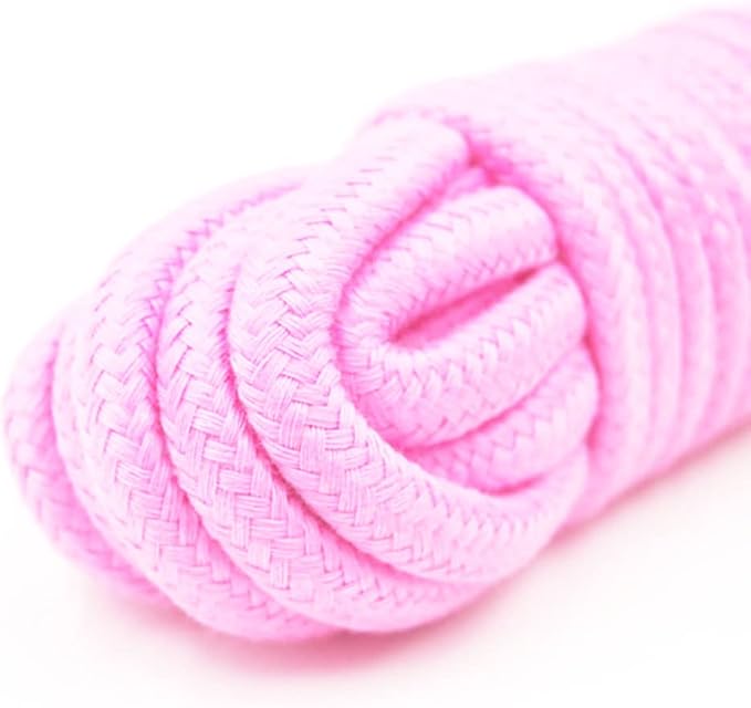 Soft Cotton Rope, 32 feet / 10m Rope, 8mm Thick, Soft Rope, Long Rope, Soft Tying Rope (Pink+Pink)